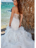 Luxurious Embroidery Lace Ruffled Organza Dreamy Wedding Dress